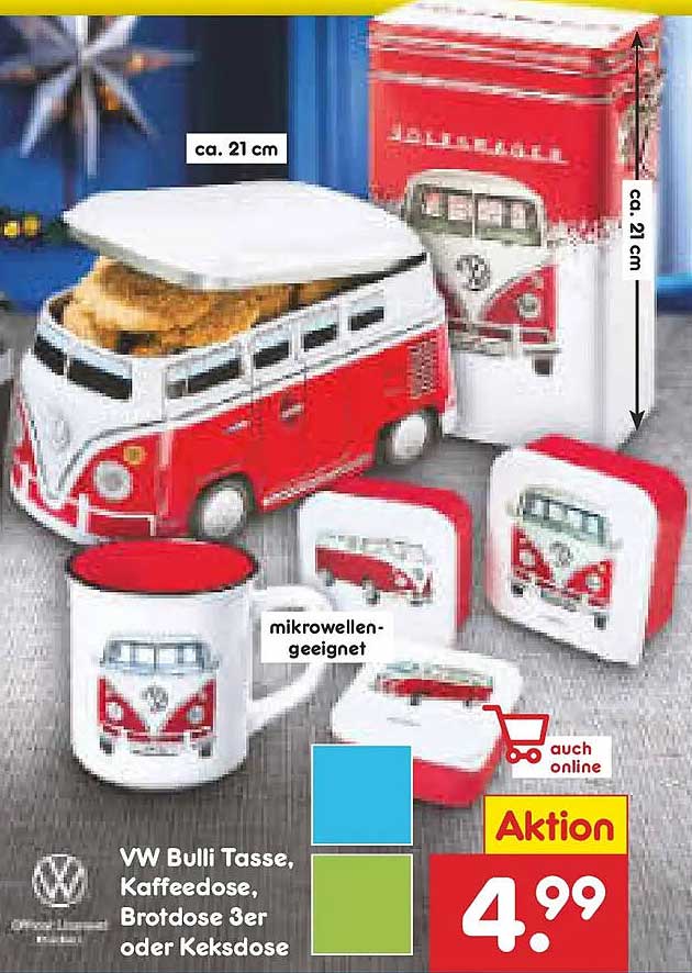 VW Bulli Tasse, Kaffeebox, Brotdose 3er-Set oder Keksdose