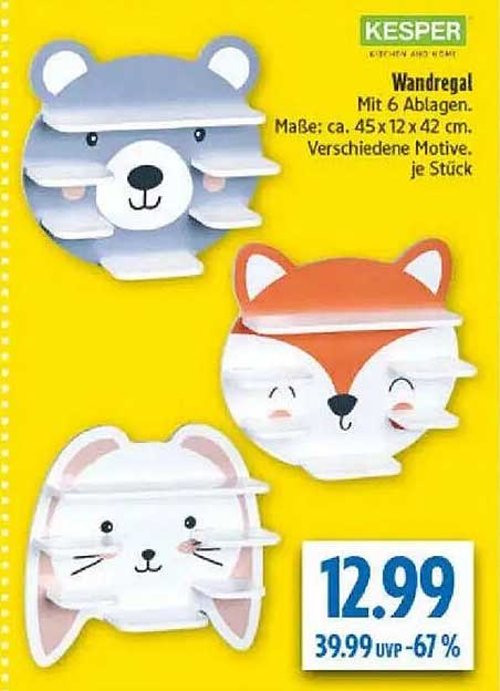 Wandregal mit 6 Ablagen - verschiedene Motive