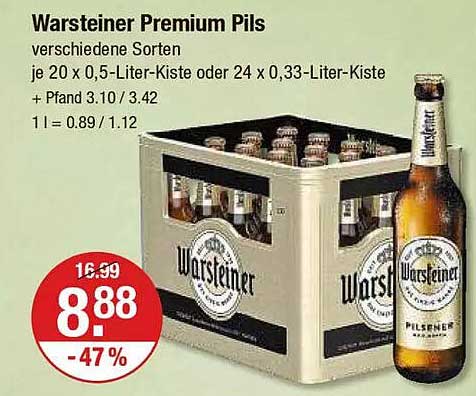 Warsteiner Premium Pils - 20 x 0,5-Liter-Kiste oder 24 x 0,33-Liter-Kiste