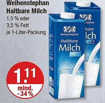 Weihenstephan Haltbare Milch 1,5 % oder 3,5 % Fett je 1-Liter-Packung