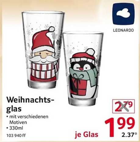 Weihnachtsglas mit verschiedenen Motiven - 330ml