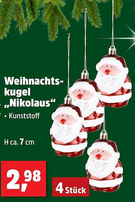 Weihnachtskugel „Nikolaus“ - Kunststoff (4 Stück, H ca. 7 cm)