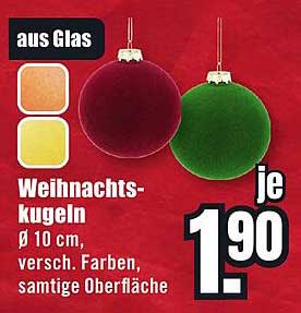 Weihnachtskugeln aus Glas Ø 10 cm, verschiedene Farben, samtige Oberfläche