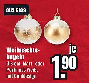 Weihnachtskugeln Ø 8 cm, Matt- oder Perlmutt-Weiß, mit Golddesign