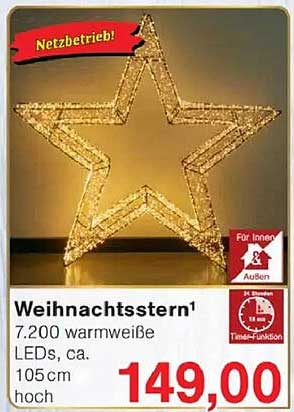 Weihnachtsstern mit 7.200 warmweißen LEDs, ca. 105 cm hoch