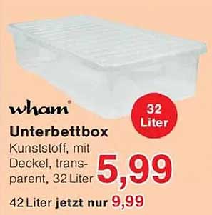 wham Unterbettbox, Kunststoff, mit Deckel, transparent, 32 Liter