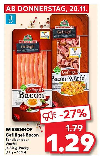 WIESENHOF Geflügel-Bacon Scheiben oder Würfel je 80-g-Pack.