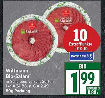 Wiltmann Bio-Salami in Scheiben, 80g Packung