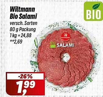 Wiltmann Bio Salami, verschiedene Sorten, 80 g Packung