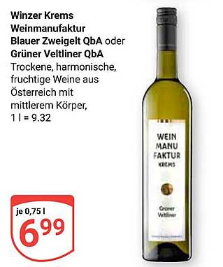 Winzer Krems Weinmanufaktur Blauer Zweigelt QbA oder Grüner Veltliner QbA