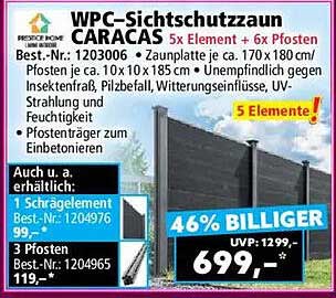 WPC-Sichtschutzzaun CARACAS 5x Element + 6x Pfosten