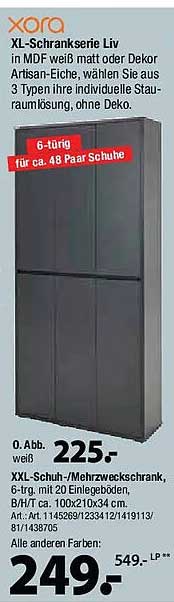 XL-Schrankserie Liv in MDF weiß matt oder Dekor Artisan-Eiche