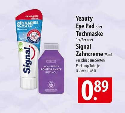 Yeauty Eye Pad oder Tuchmaske 1er/2er oder Signal Zahnpasta 75 ml verschiedene Sorten