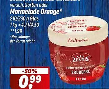 Zentis Fruchtaufstrich Erdbeere oder Marmelade Orange - 50% Rabatt