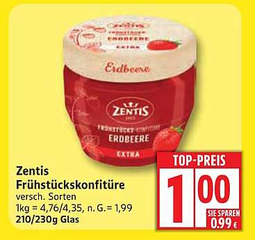 Zentis Frühstücks-Konfitüre Erdbeere 210g
