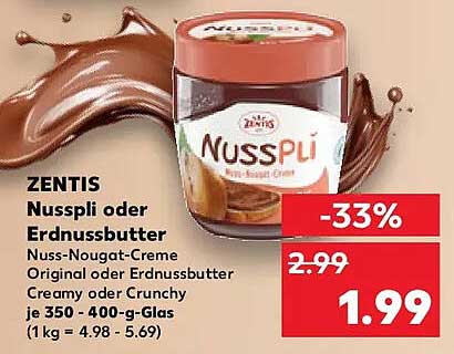 ZENTIS Nusspli oder Erdnussbutter - 33% gespart!