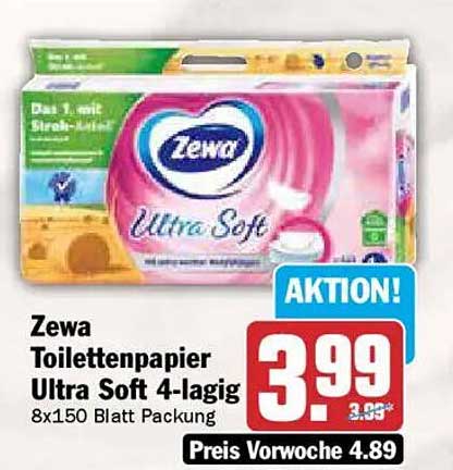 Zewa Toilettenpapier Ultra Soft 4-lagig 8x150 Blatt Packung