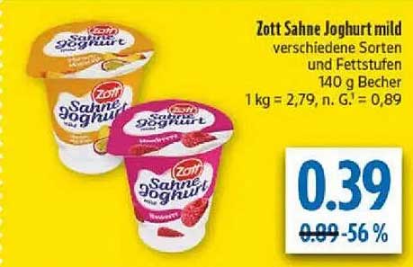 Zott Sahne Joghurt mild - verschiedene Sorten und Fettstufen