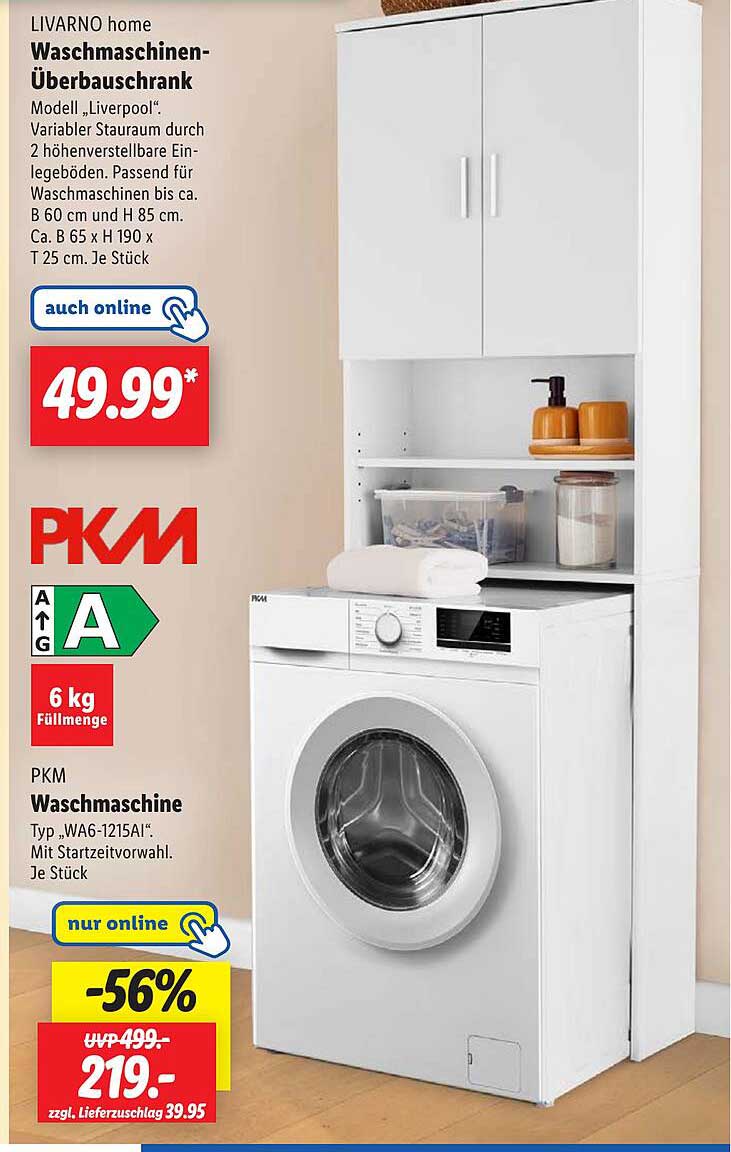 LIVARNO home Waschmaschinen-Überbauschrank  
PKM Waschmaschine Typ „WA6-1215AI“.
