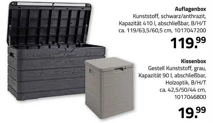 Auflagenbox Kunststoff, schwarz/antrazit, Kapazität 410 l, abschließbar, B/H/T ca. 119/63,5/60,5 cm, 1017047200