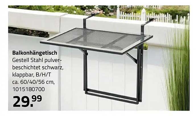 Balkonhängetisch Gestell Stahl pulverbeschichtet schwarz, klappbar, B/H/T ca. 60/40/56 cm, 1015180700