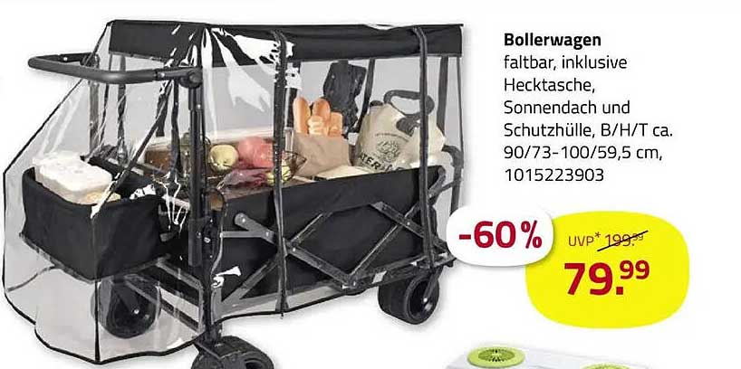 Bollerwagen faltbar, inklusive Hecktasche, Sonnendach und Schutzhülle, B/H/T ca. 90/73-100/59,5 cm, 1015223903