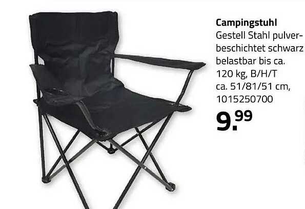 Campingstuhl Gestell Stahl pulverbeschichtet schwarz belastbar bis ca. 120 kg, B/H/T ca. 51/81/51 cm, 1015250700