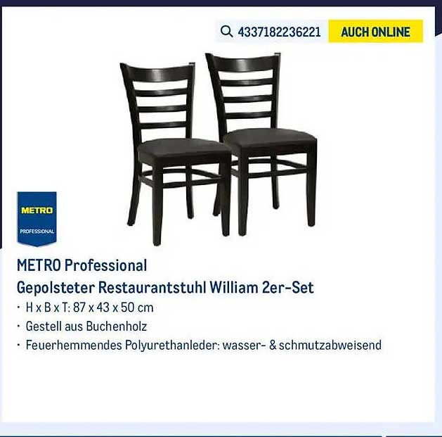 Gepolsterter Restaurantstuhl William 2er-Set