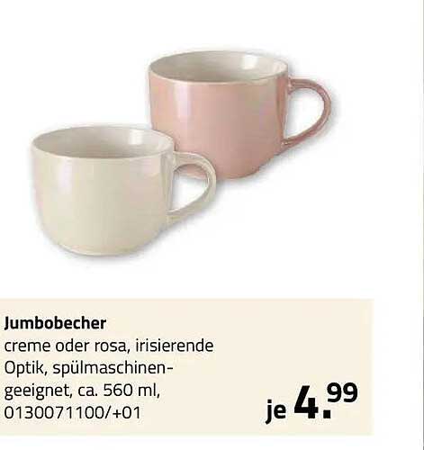 Jumbobecher creme oder rosa, iriserende Optik, spülmaschinen-geeignet, ca. 560 ml, 0130071100/+01