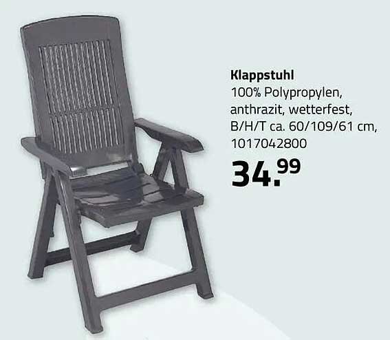 Klappstuhl 100% Polypropylen, anthrazit, wetterfest, B/H/T ca. 60/109/61 cm, 1017042800