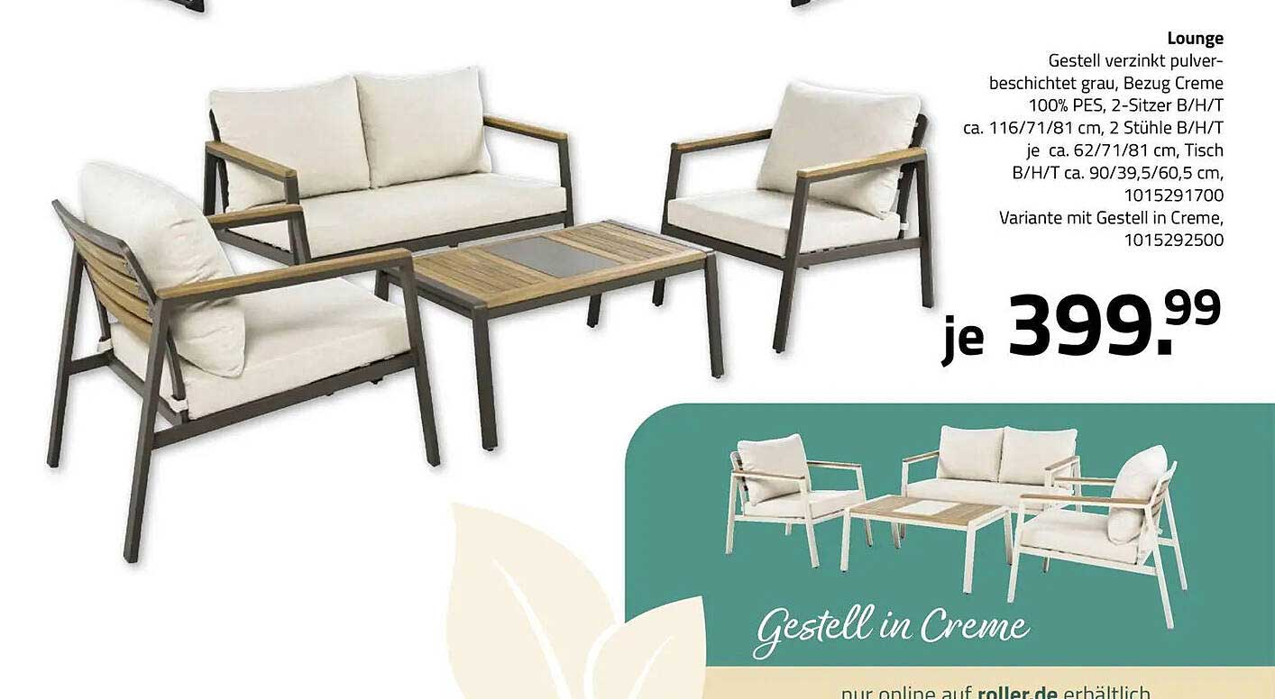 Lounge Gestell verzinkt pulverbeschichtet grau, Bezug Creme