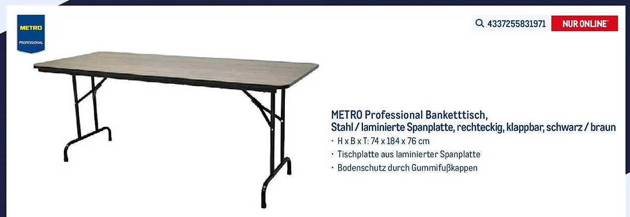 METRO Professional Bankettisch, Stahl/laminierte Spanplatte, rechteckig, klappbar, schwarz / braun