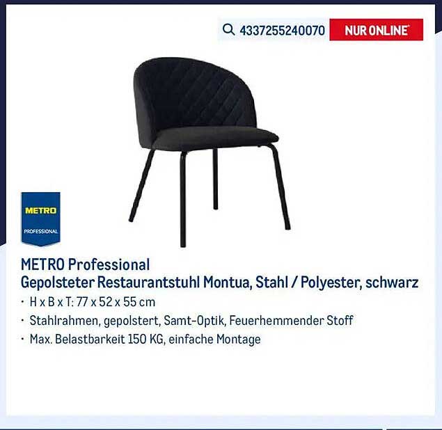 METRO Professional Gepolsterter Restaurantstuhl Montua, Stahl / Polyester, schwarz
