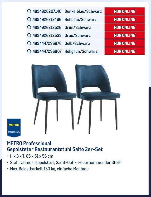METRO Professional Gepolsterter Restaurantstuhl Salto 2er-Set
