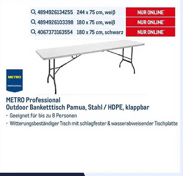 METRO Professional Outdoor Bankettisch Pamua, Stahl / HDPE, klappbar