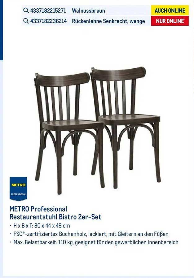 METRO Professional Restaurantstuhl Bistro 2er-Set
