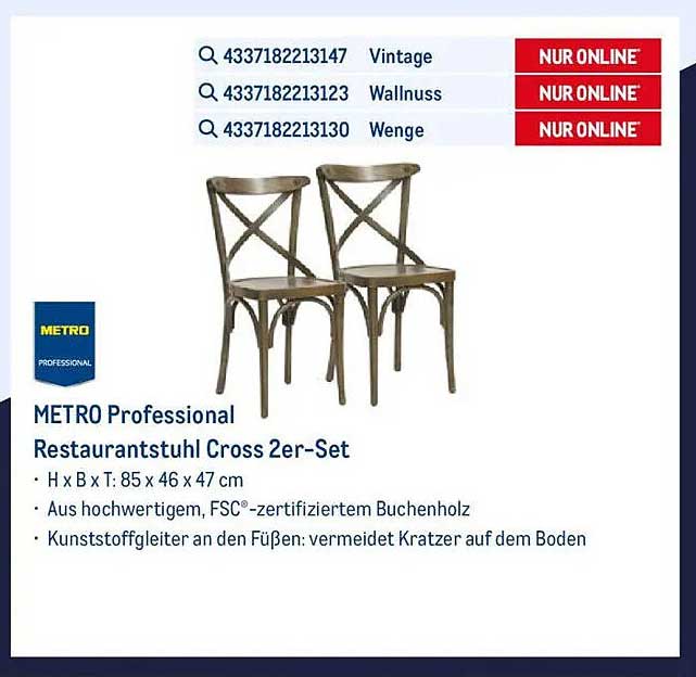 METRO Professional Restaurantstuhl Cross 2er-Set