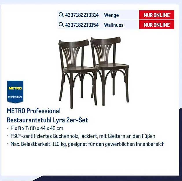 METRO Professional Restaurantstuhl Lyra 2er-Set