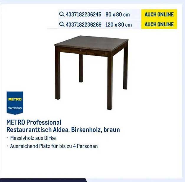 METRO Professional Restauranttisch Aldea, Birkenholz, braun