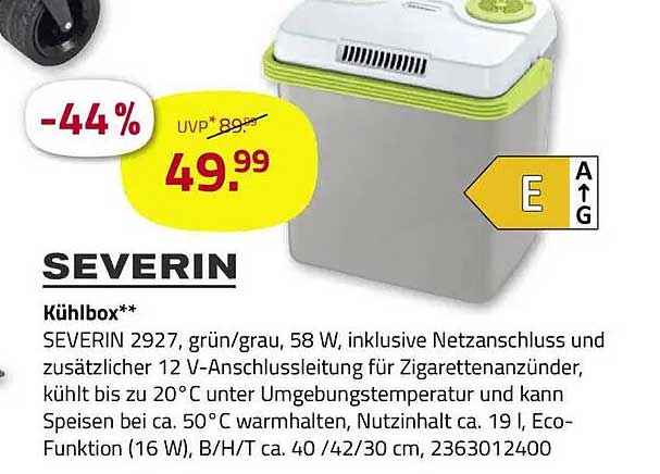 SEVERIN Kühlbox** SEVERIN 2927, grün/grau, 58 W, inklusive Netzanschluss und zusätzlicher 12 V-Anschlussleitung für Zigarettenanzünder