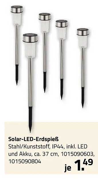 Solar-LED-Erdspieß Stahl/Kunststoff, IP44, inkl. LED und Akku, ca. 37 cm, 1015090603, 1015090804