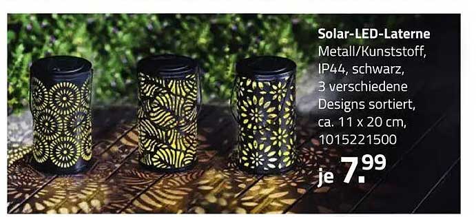 Solar-LED-Laterne Metall/Kunststoff, IP44, schwarz, 3 verschiedene Designs sortiert, ca. 11 x 20 cm, 1015221500