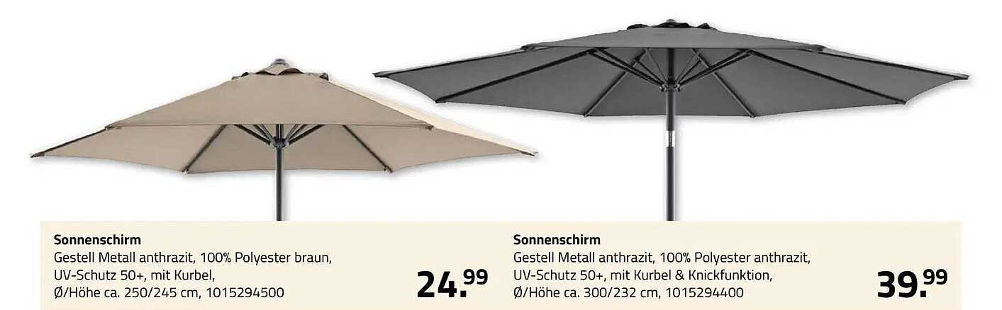 Sonnenschirm Gestell Metall anthrazit, 100% Polyester braun, UV-Schutz 50+, mit Kurbel, Ø/Höhe ca. 250/245 cm, 1015294500