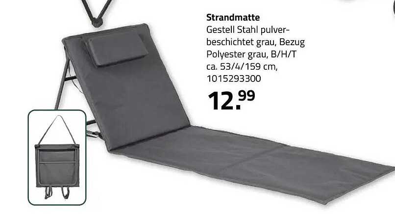 Strandmatte Gestell Stahl pulverbeschichtet grau, Bezug Polyester grau, B/H/T ca. 53/4/159 cm, 1015293300