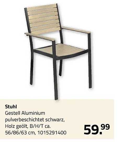 Stuhl Gestell Aluminium pulverbeschichtet schwarz, Holz geölt, B/H/T ca. 56/86/63 cm, 1015291400