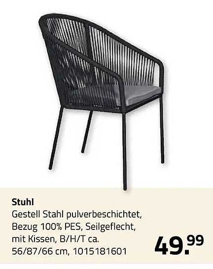 Stuhl Gestell Stahl pulverbeschichtet, Bezug 100% PES, Seilgeflecht, mit Kissen, B/H/T ca. 56/87/66 cm, 1015181601