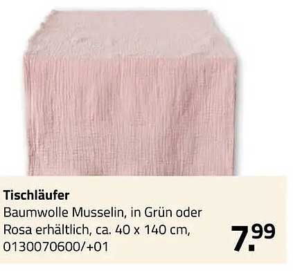 Tischläufer Baumwolle Musselin, in Grün oder Rosa erhältlich, ca. 40 x 140 cm, 0130070600/+01