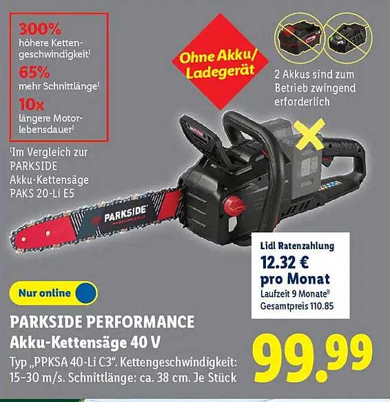 PARKSIDE PERFORMANCE Akku-Kettensäge 40 V