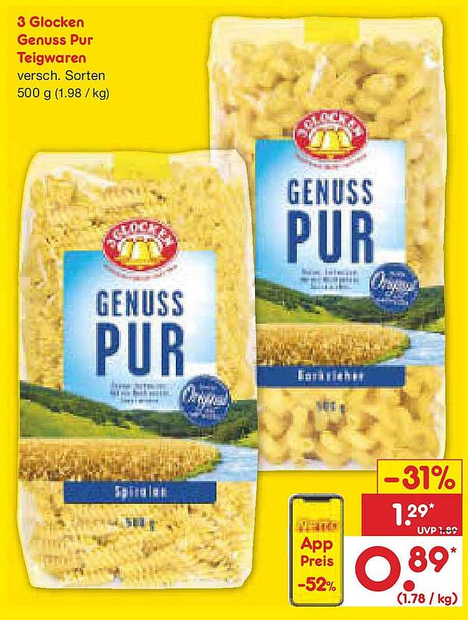 3 Glocken Genuss Pur Teigwaren 500 g