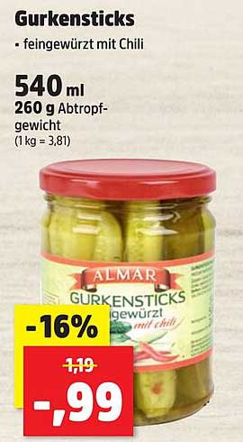 ALMAR Gurkensticks – feingewürzt mit Chili
